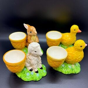 Animal Egg Cup Set of 4. Bunny, Duck, Chick and Lamb.